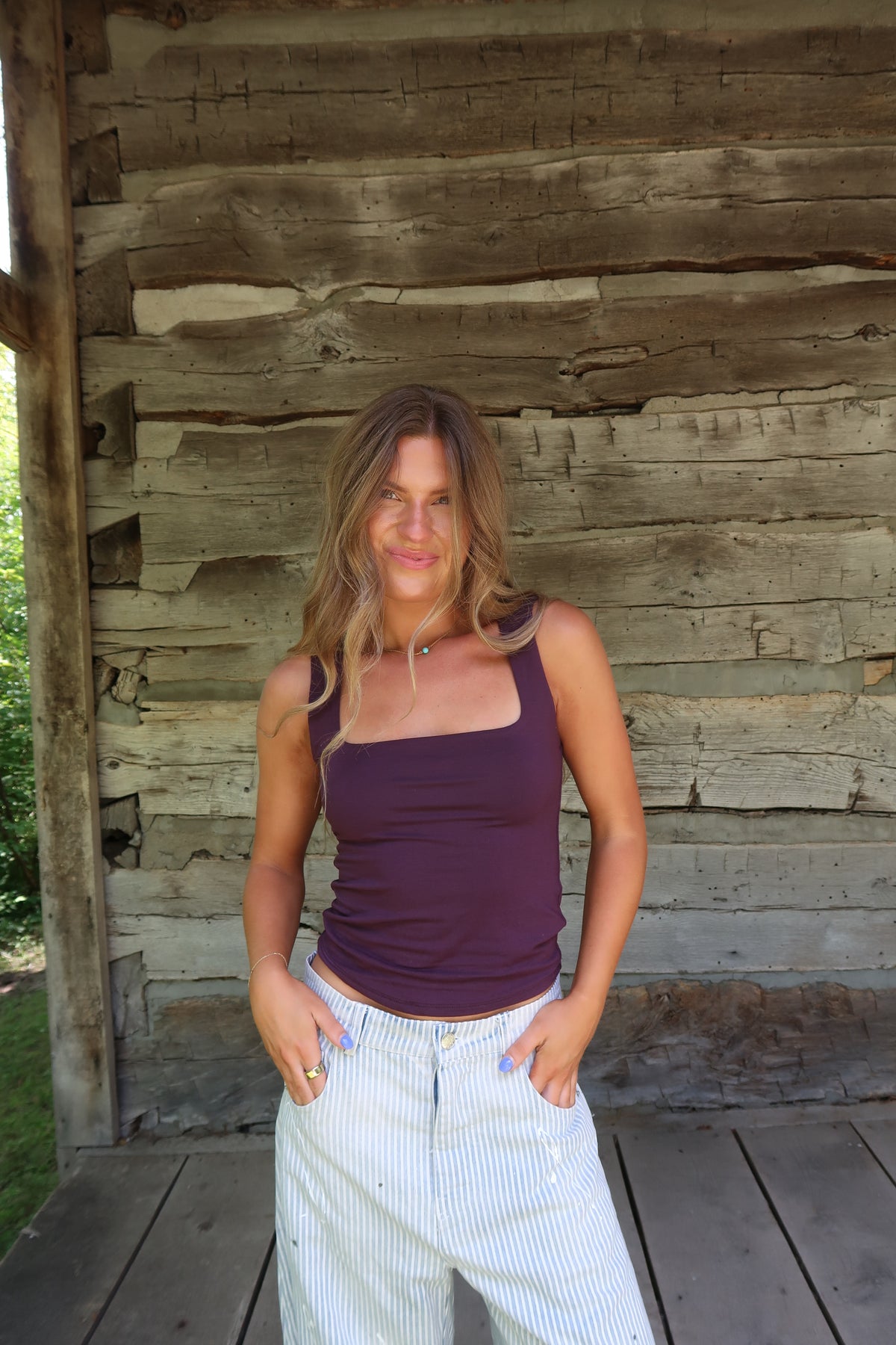 Eggplant Sq Neck Back To Basics Tank