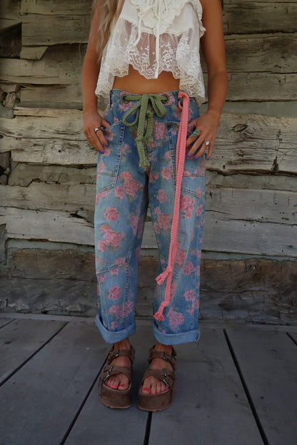 Sawyer Floral Tie Waist Barrel Jeans