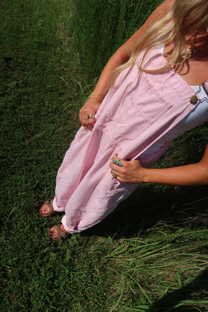 Zinnia Stripe Barrel Overalls
