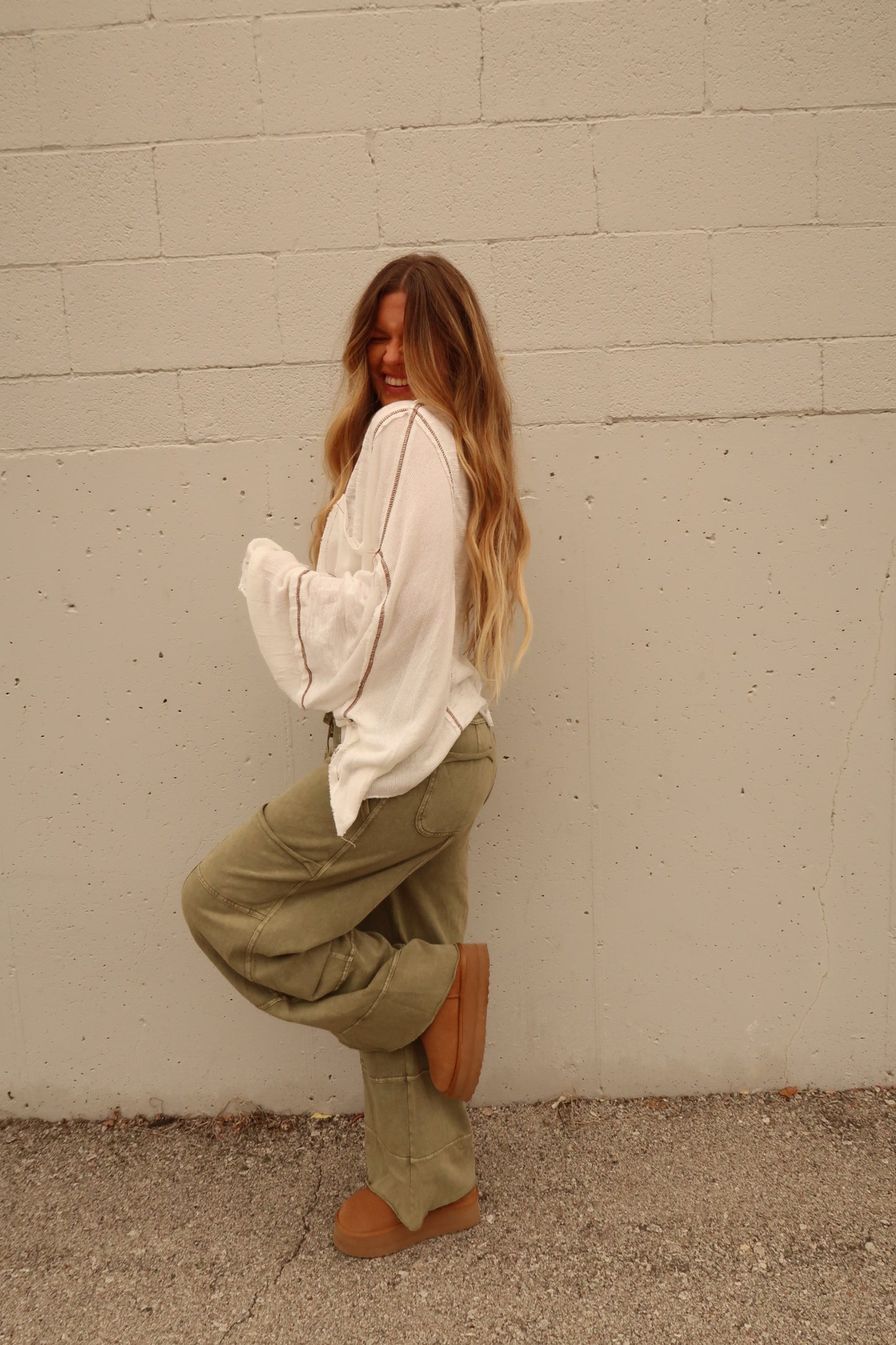 Olive Wide Leg Cargo Pant