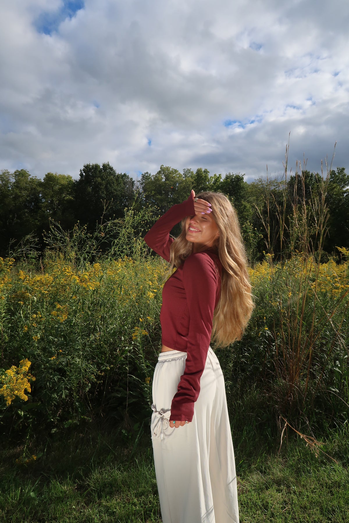 Burgundy Ribbed Crop Long Slv