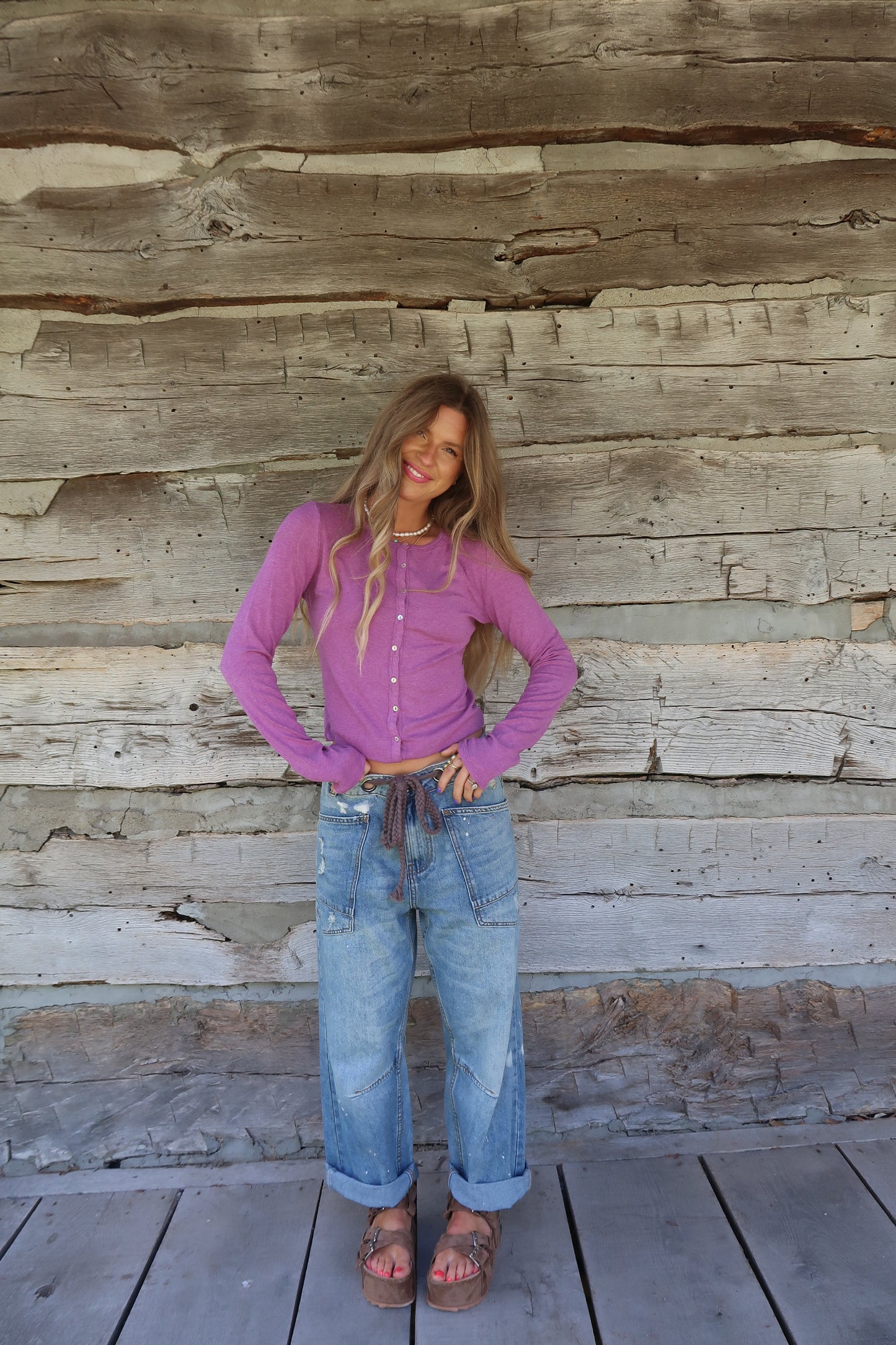 Violet Bttn front Long Slv