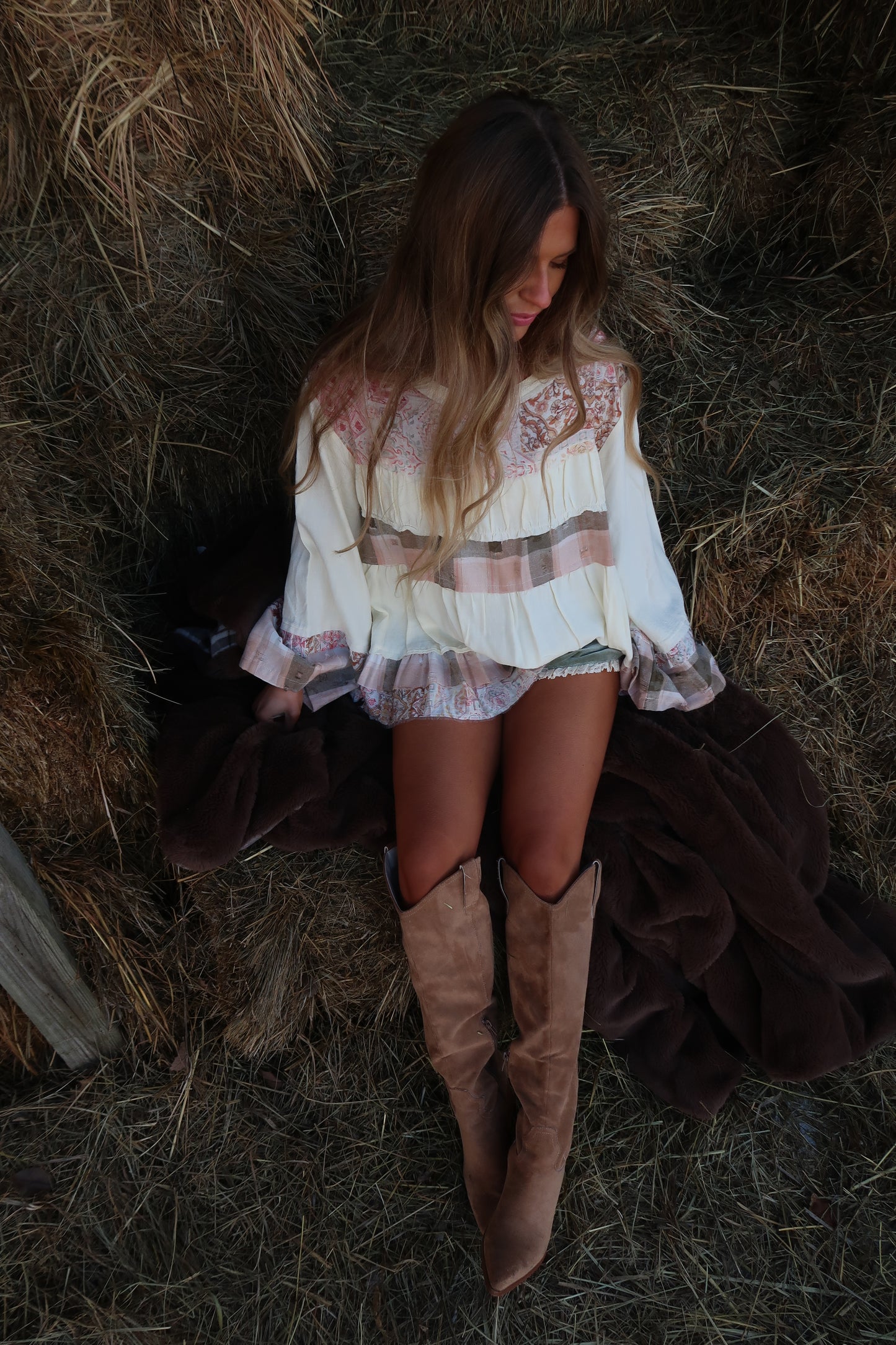 Wander Patchwork Plaid Babydoll Top