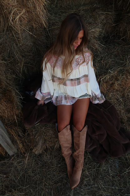 Wander Patchwork Plaid Babydoll Top