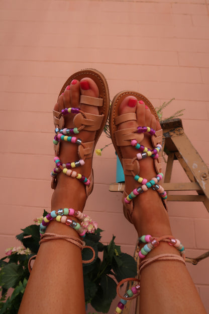 Rainbow Beaded Lace Up Sandal