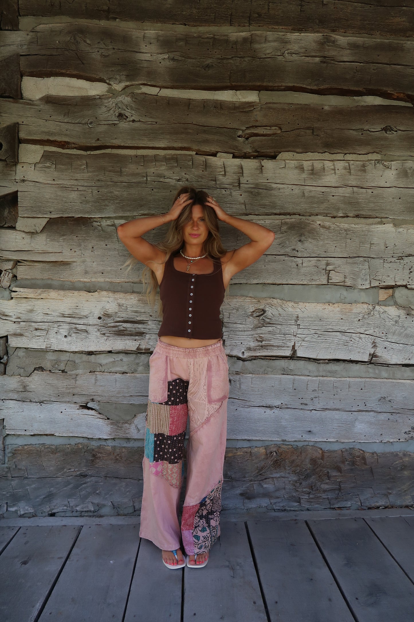 Brown Bttn Sq Neck Tank