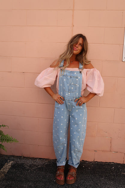 Blush Gingham Off the Shoulder Top