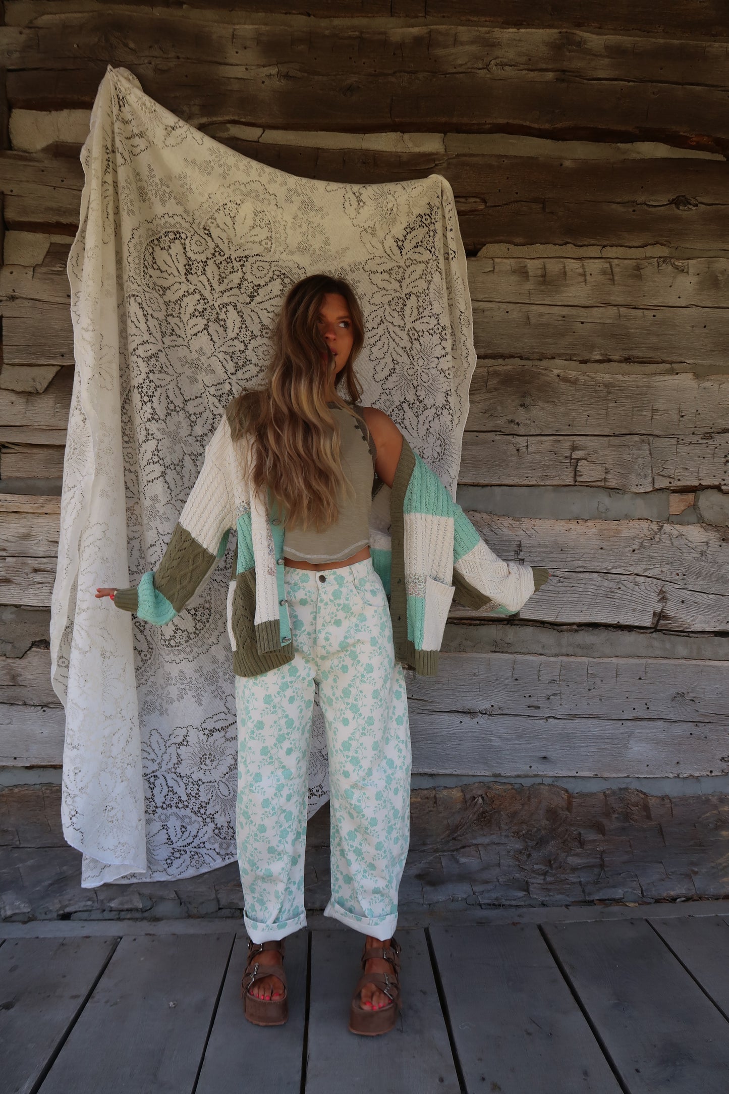 Minty Fresh Floral Barrel Jeans