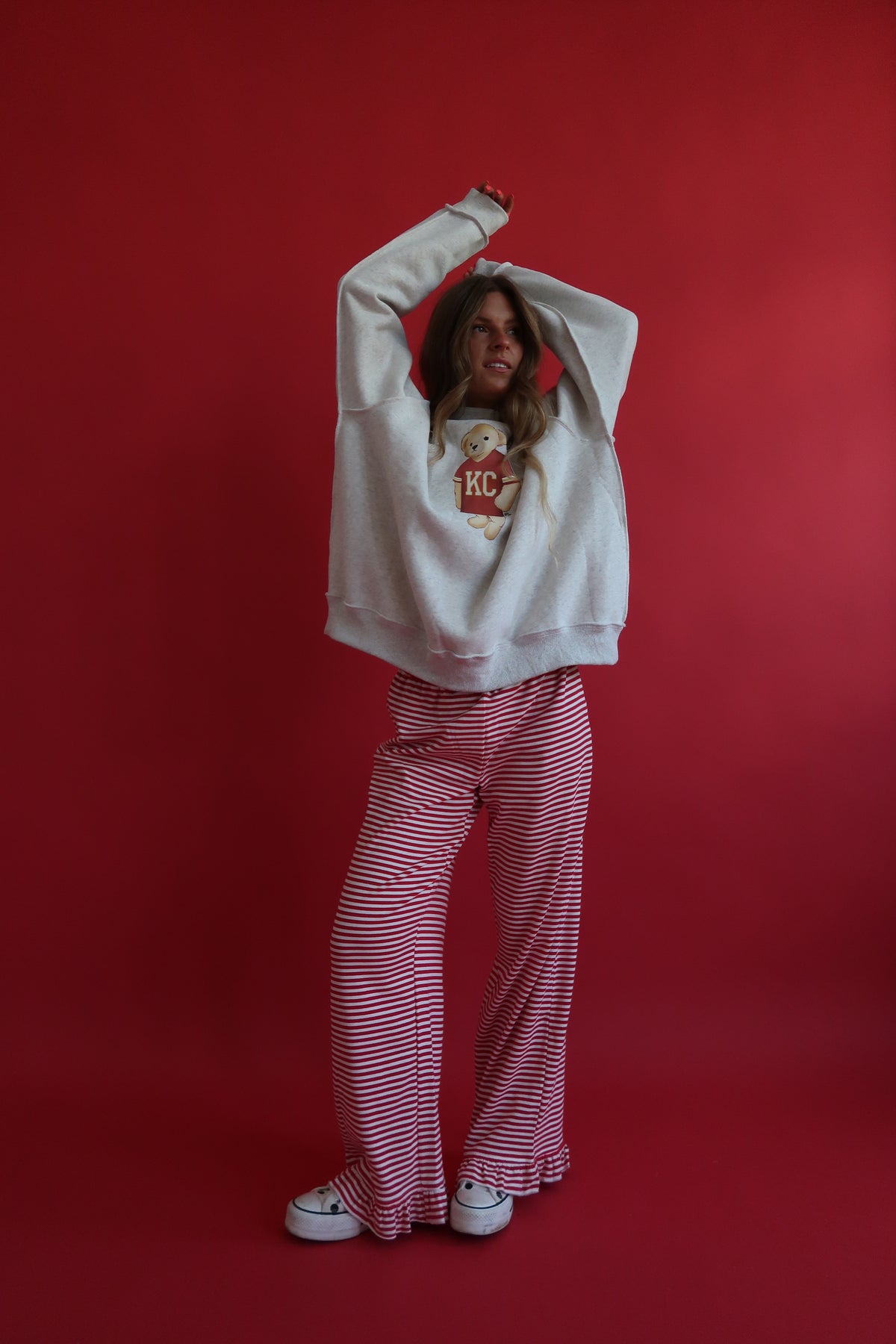 Red Stirpe Ruffle Pants