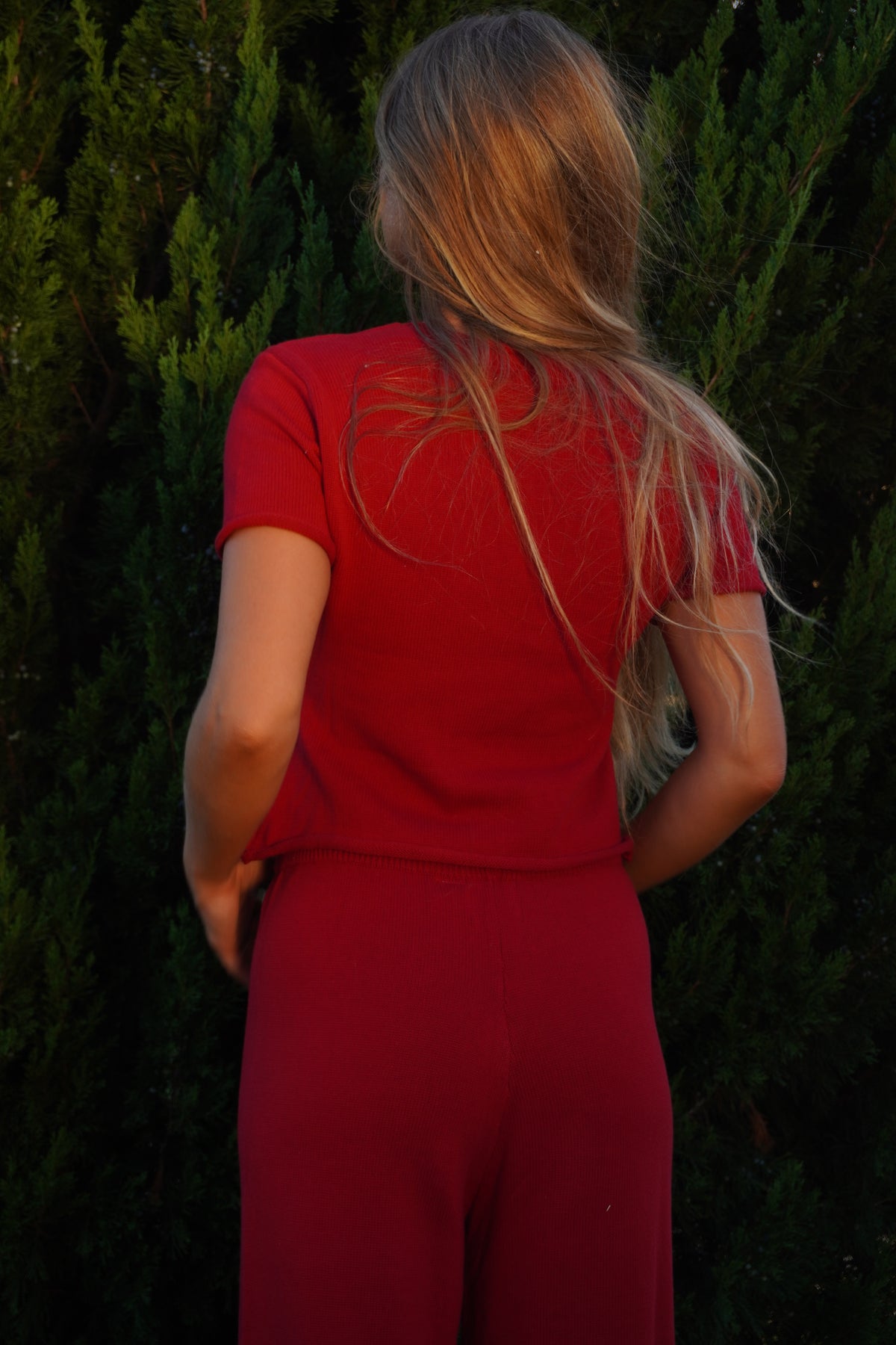 Red Slow it Down Knit Short Slv