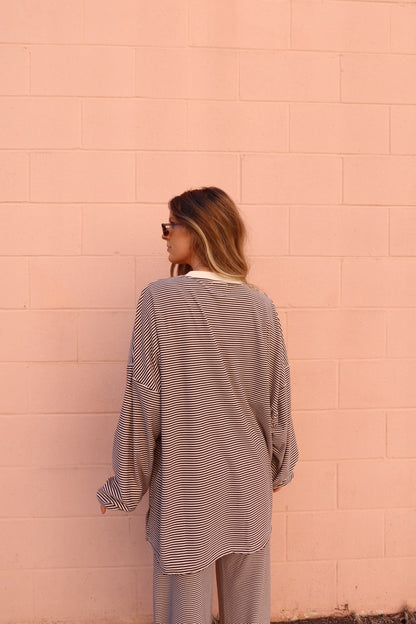 Toffee Stripe Oversized long Slv