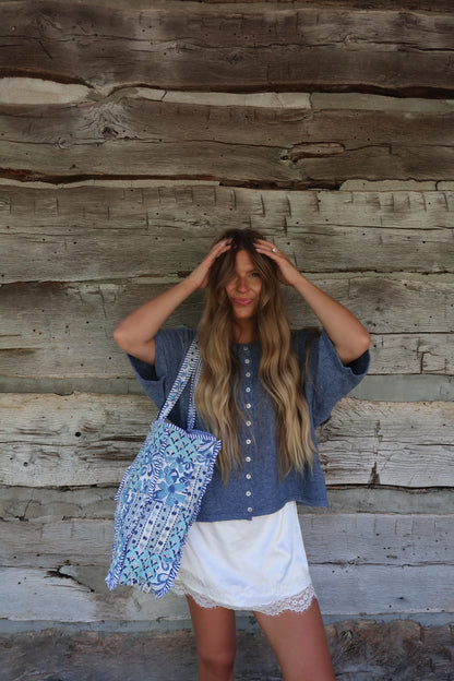 Denim Pointelle Short Slv Everyday Cardi