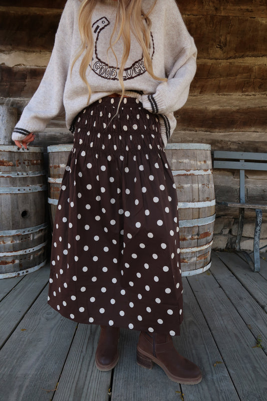 Toffee Dot Midi Skirt