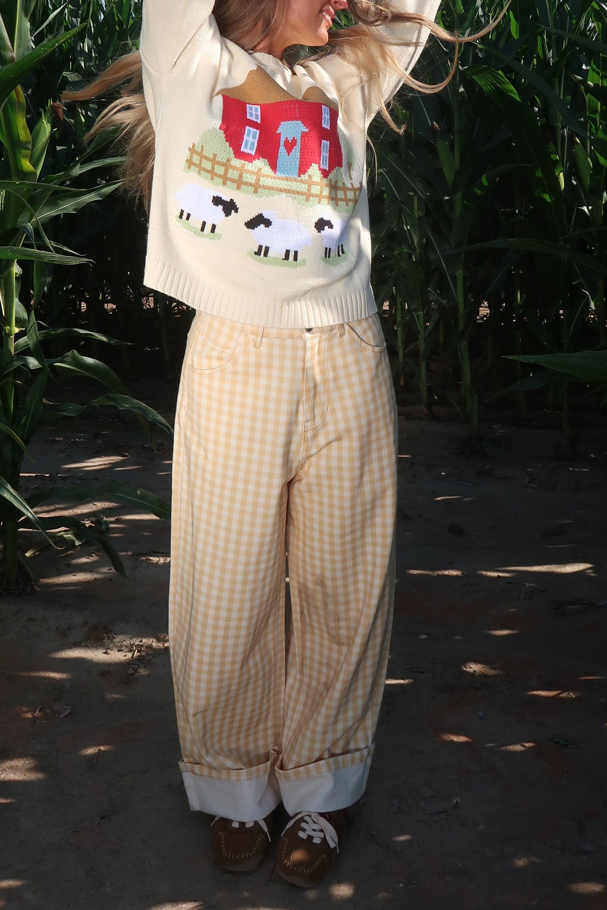 Sweet Corn Gingham Cuff Pants
