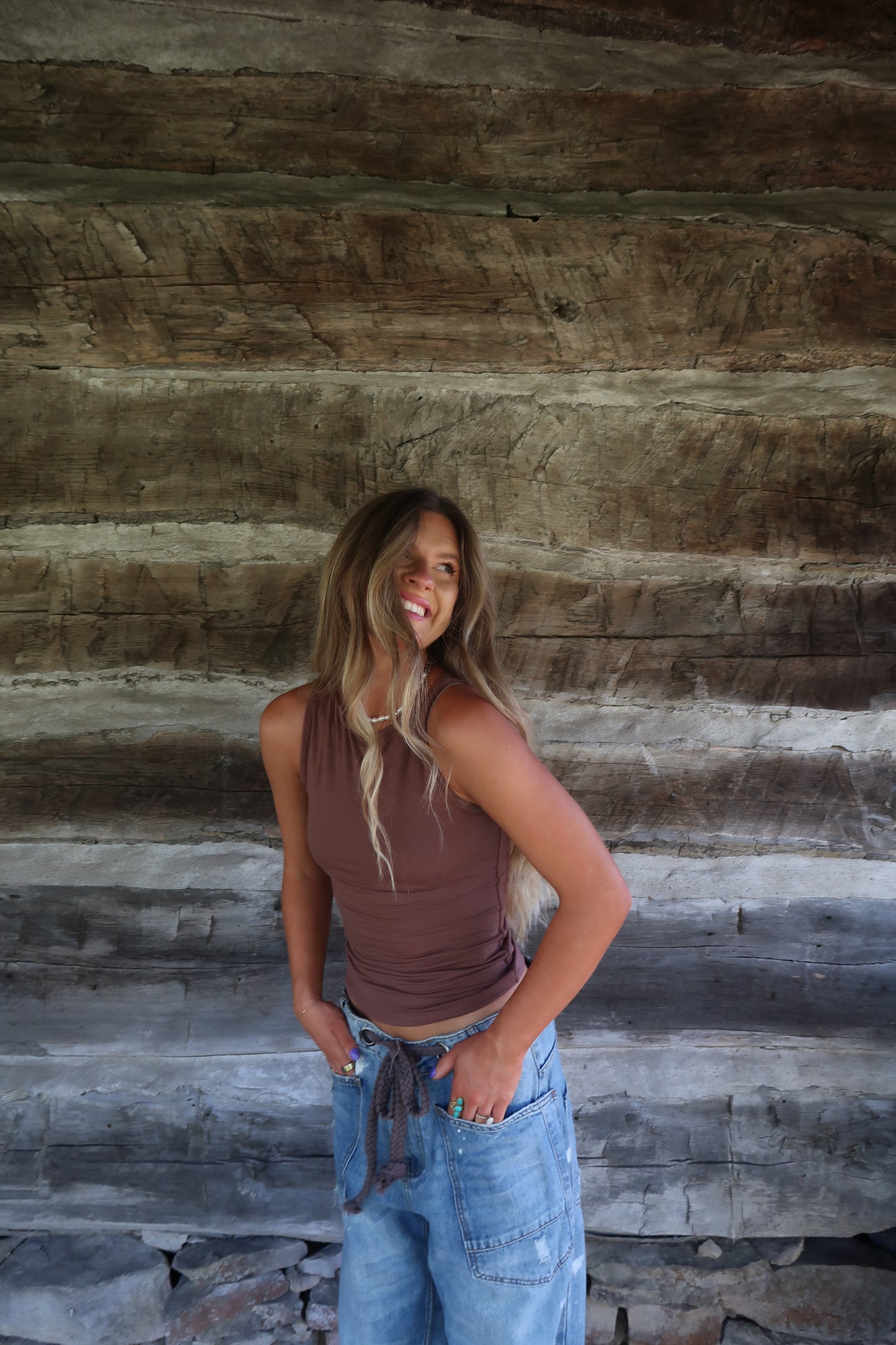 Brown Back To Basics High Neck Tank