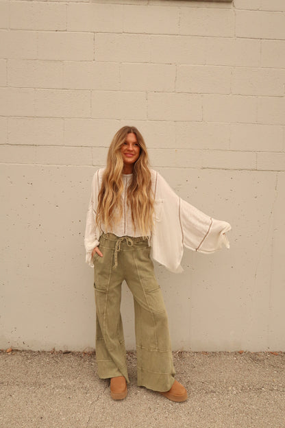 Olive Wide Leg Cargo Pant