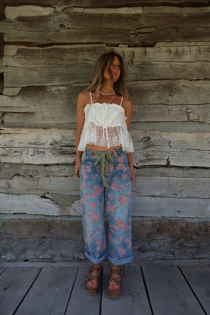 Sawyer Floral Tie Waist Barrel Jeans