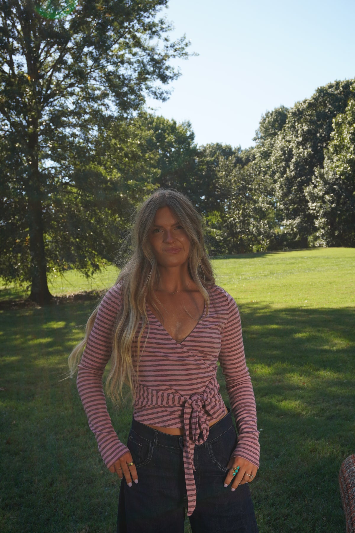 Strawberry Cheesecake Stripe Wrap Top