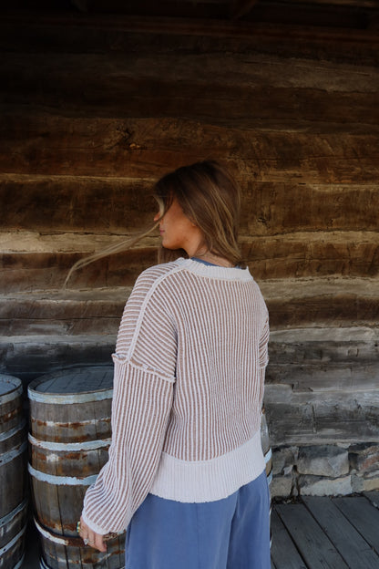 Ecru Striped Knit Sweater