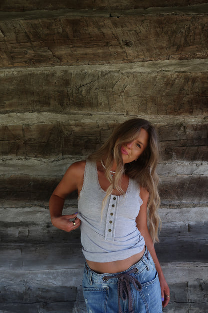 Light Gray Lace Henley Tank