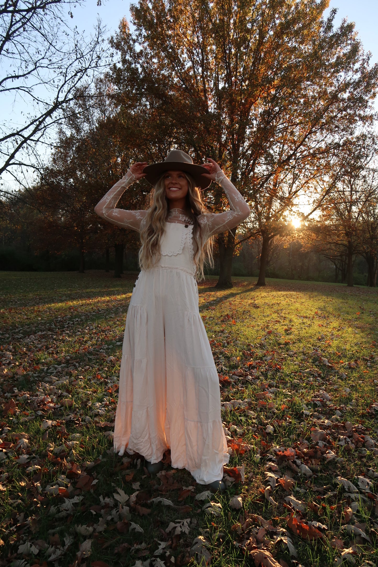 Buttercream lace trim Overalls