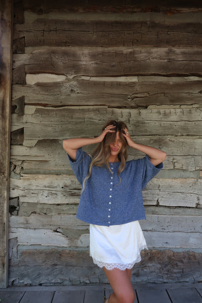 Denim Pointelle Short Slv Everyday Cardi