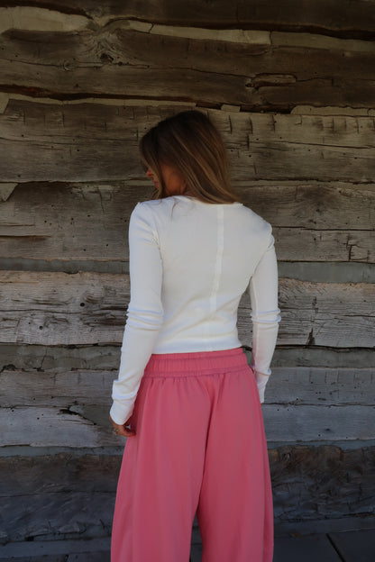 Penny Ribbed Henley Long Slv