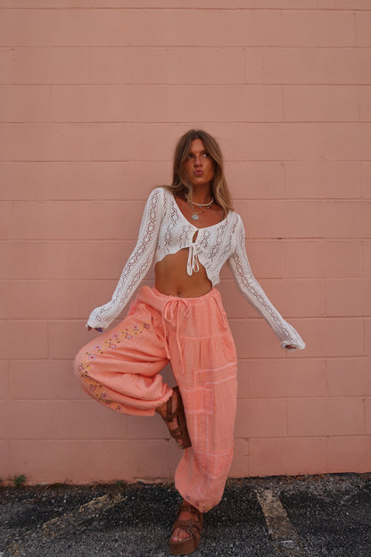 Erin Crop Crochet Long Slv