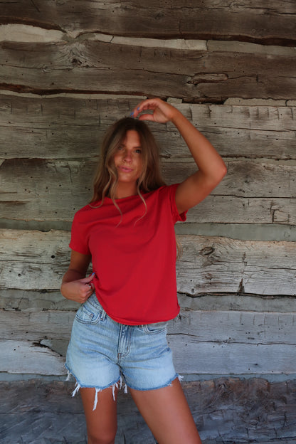 Poppy Washed Boxy Cotton Tee