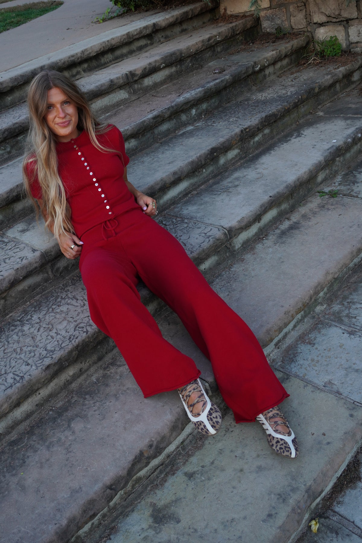 Red Slow it Down Knit Short Slv