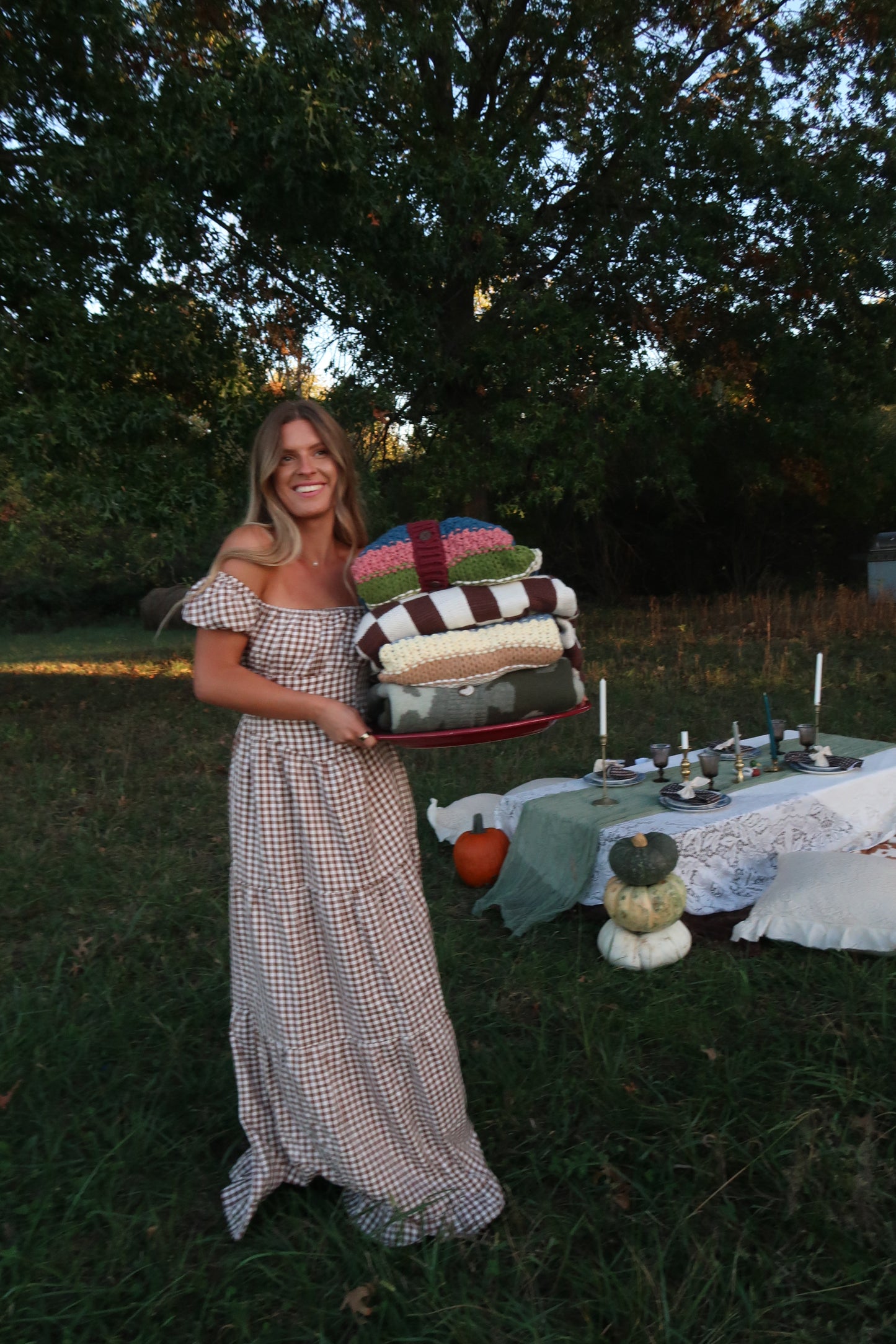 Pecan Pie Gingham Maxi Dress