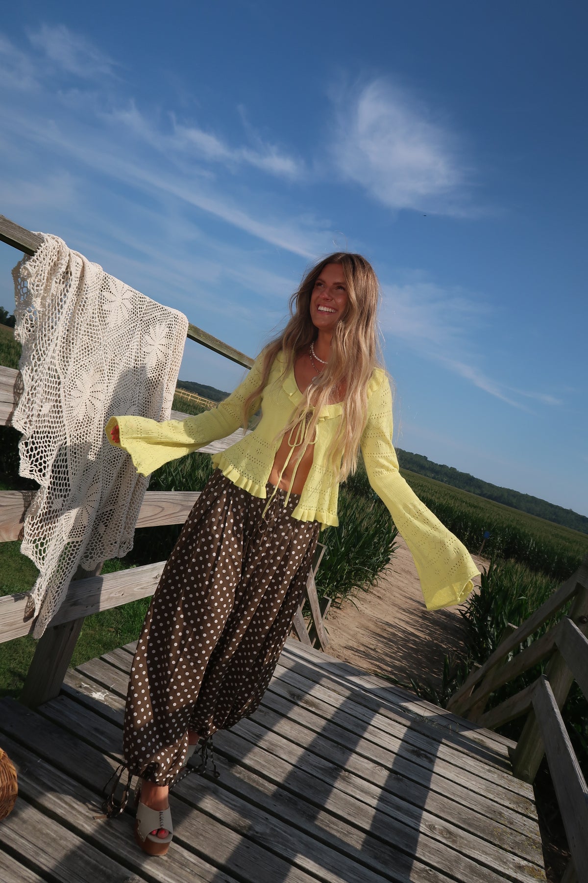 Pear Ruffle Tie Cardigan