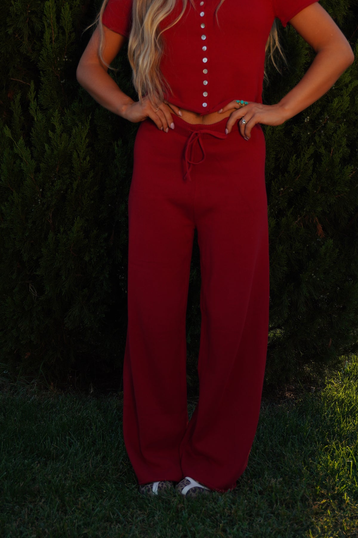 Red Slow It Down Knit Pants