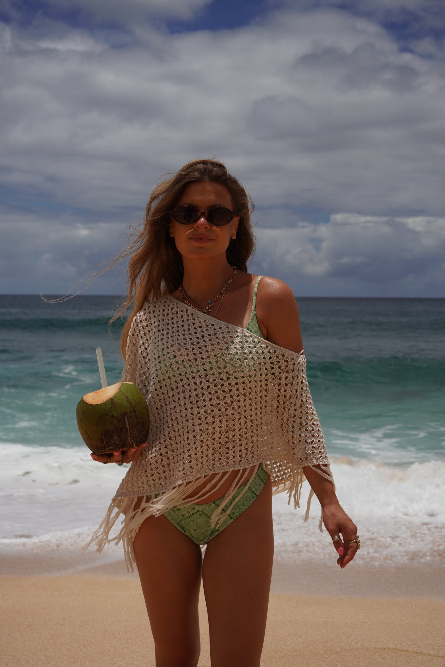 Coconut Cream Fringe Poncho
