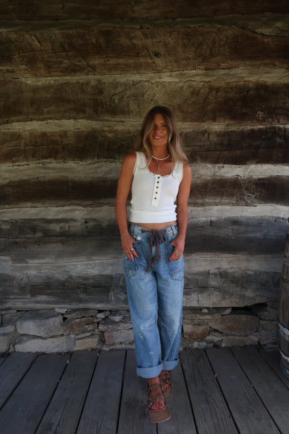 White Lace Henley Tank