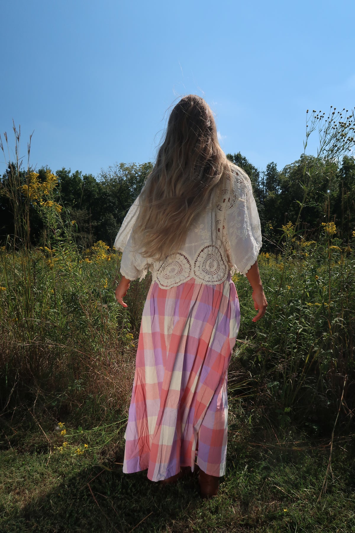 Prairie Berry Plaid Midi Skirt
