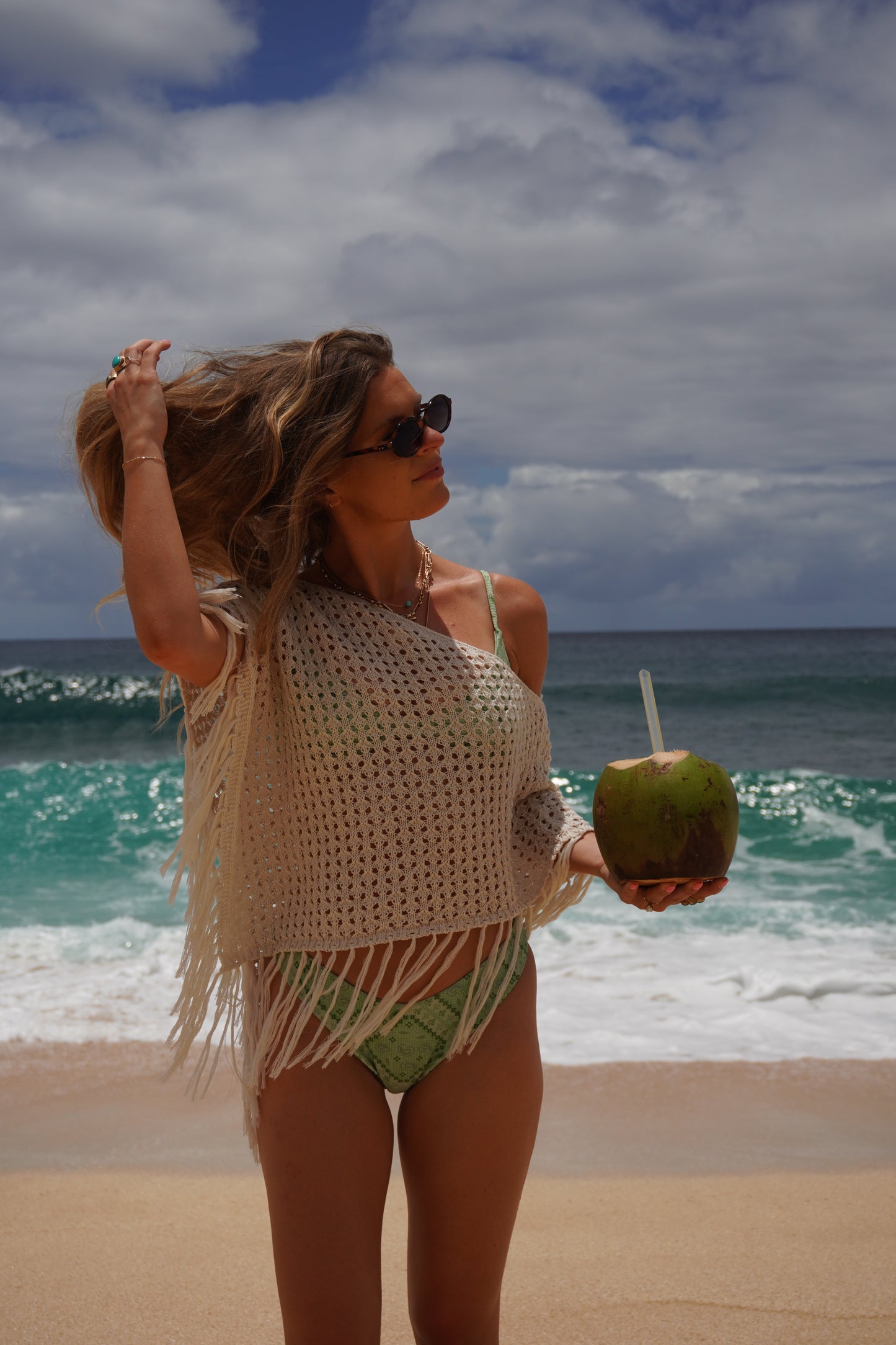 Coconut Cream Fringe Poncho