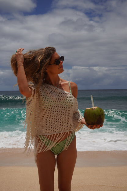 Coconut Cream Fringe Poncho