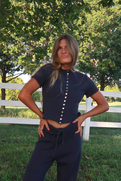 Navy Slow it Down Knit Short Slv