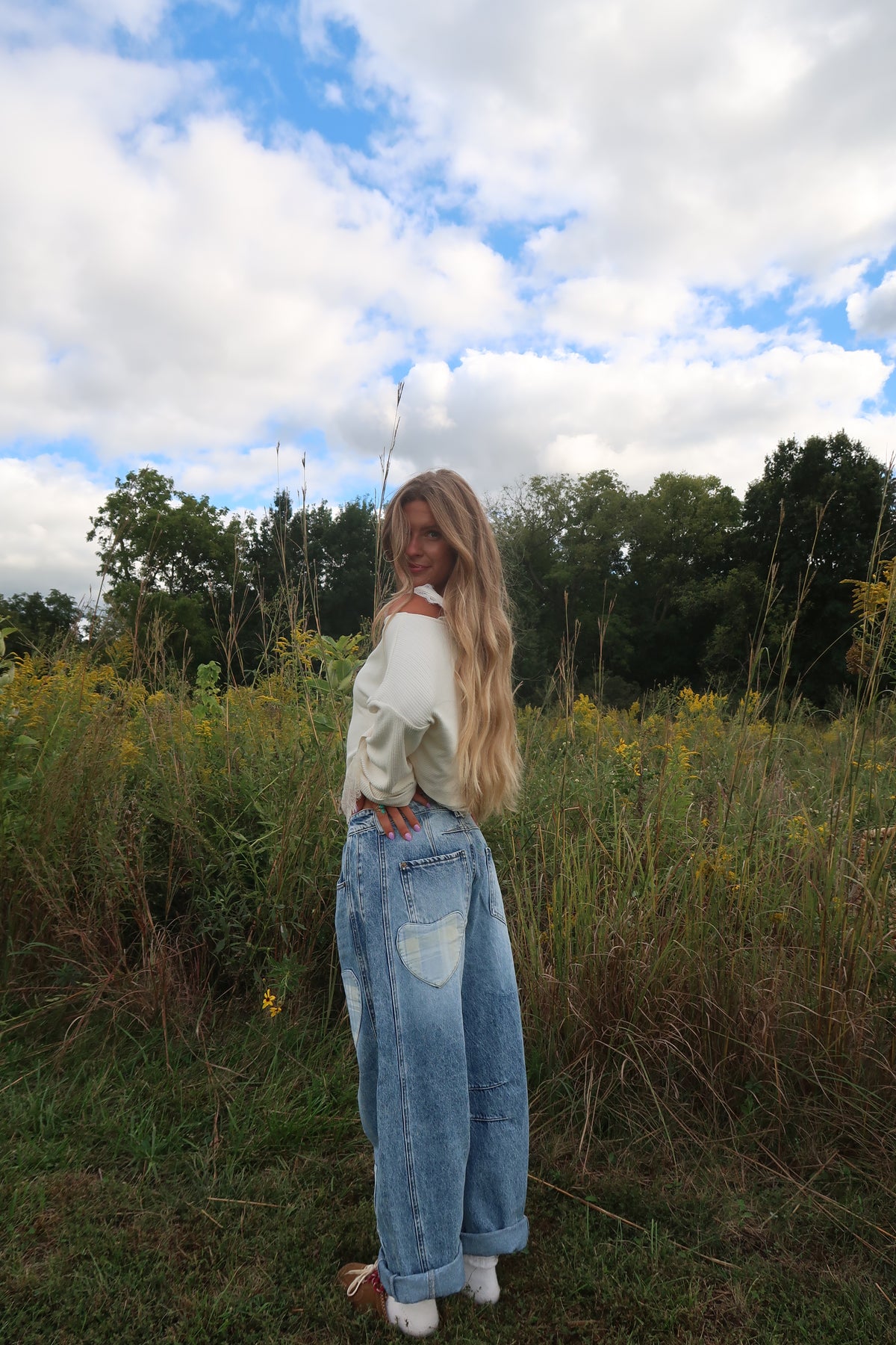 Charlie Heart Patch Barrel Jeans