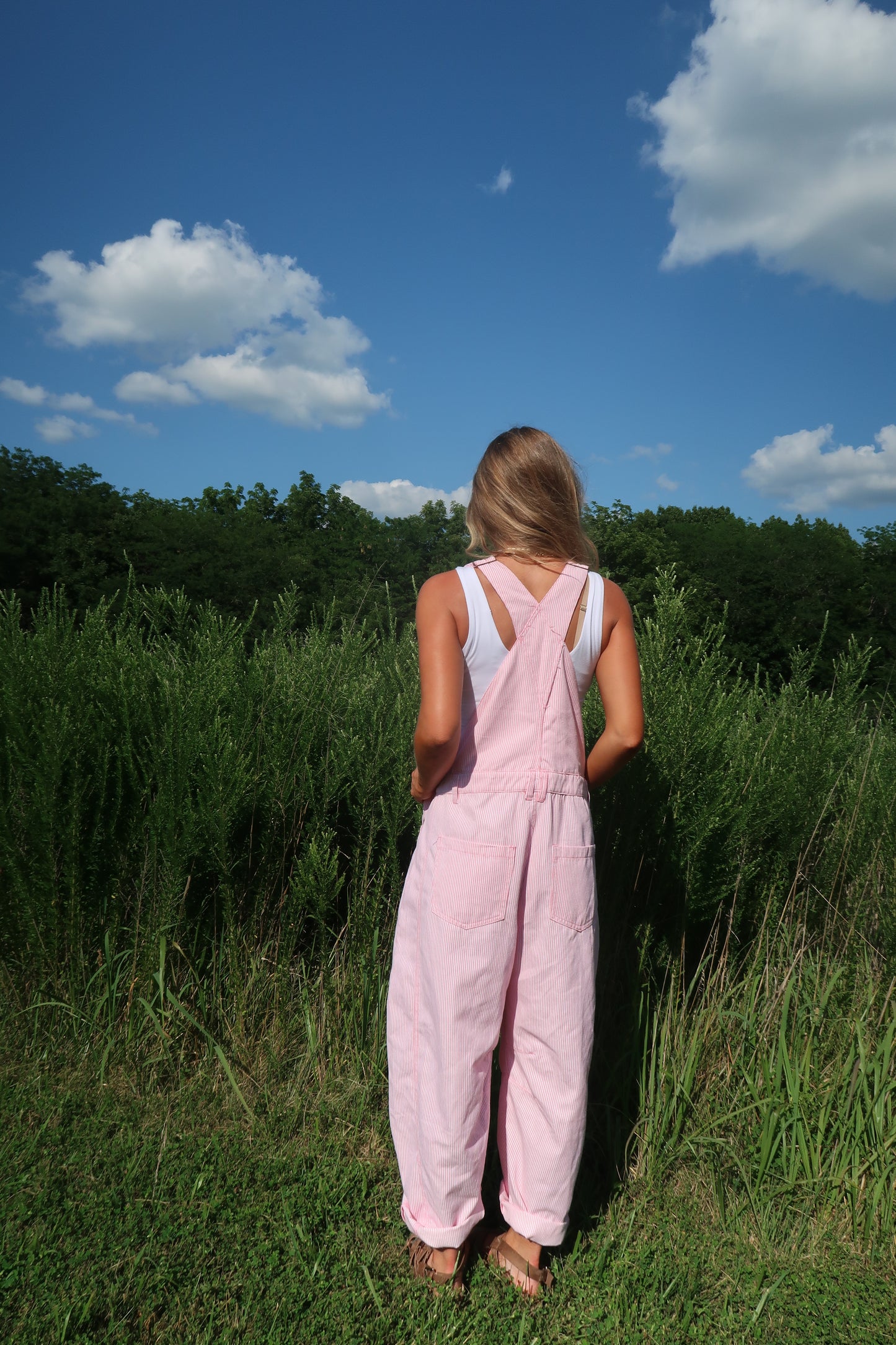 Zinnia Stripe Barrel Overalls