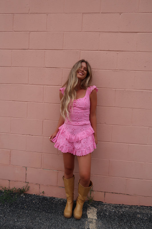 Barbie Eyelet Ruffle Shorts