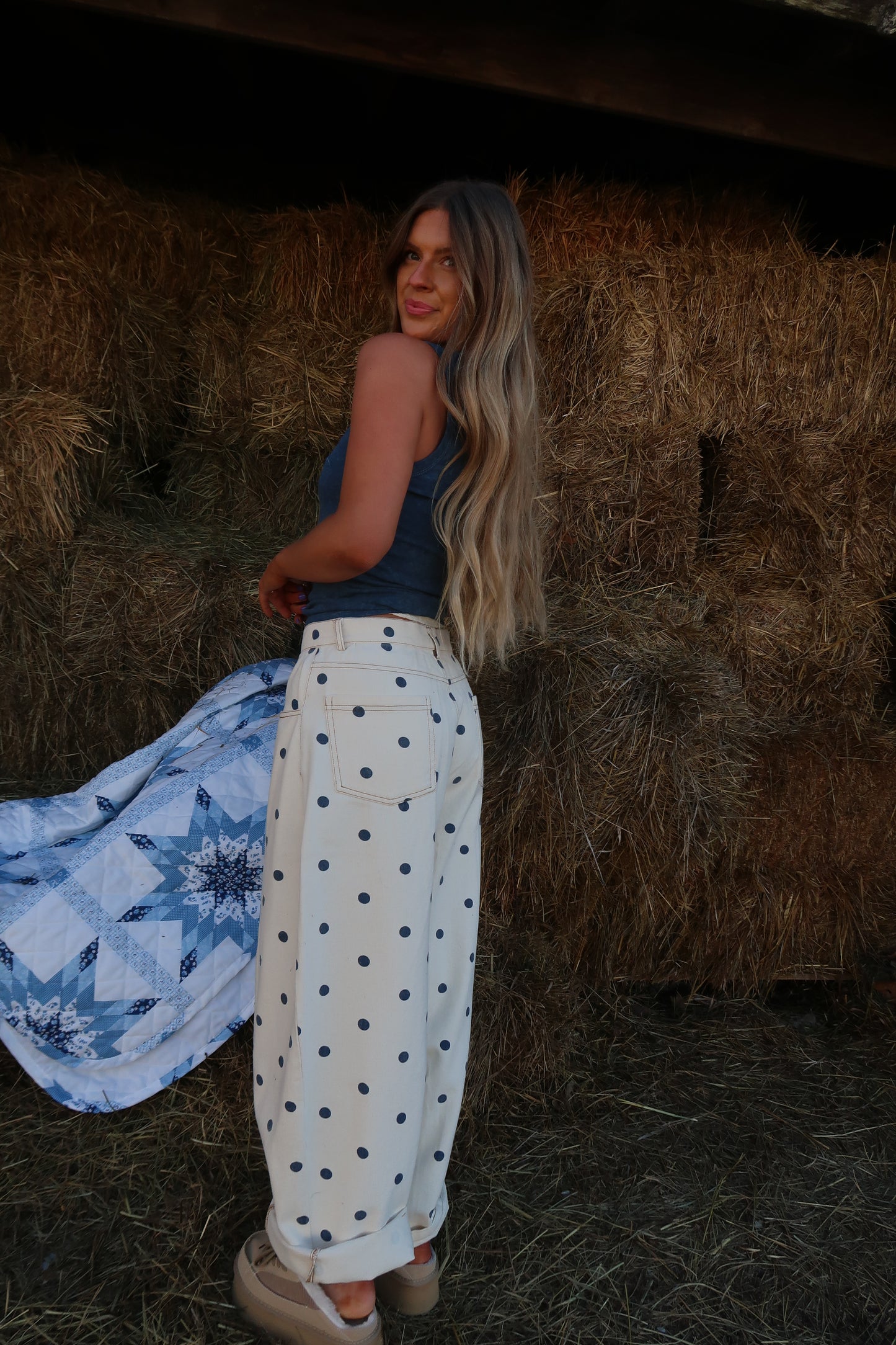 Navy Dot Barrel Jeans