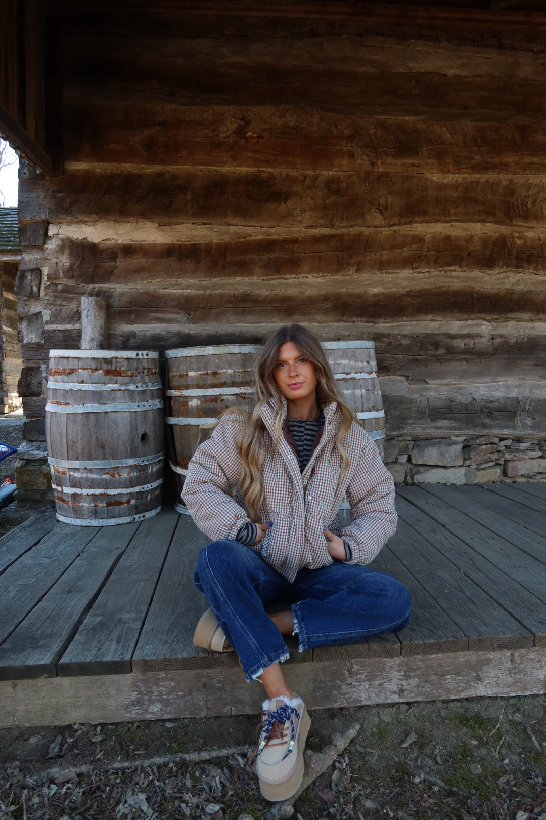 Brown Gingham Puffer