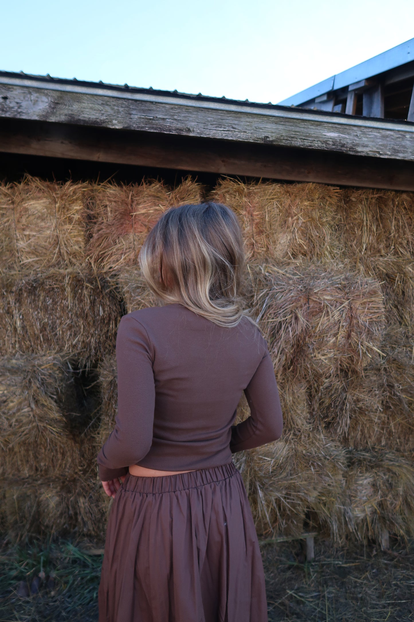 Walnut Button Front Long Slv