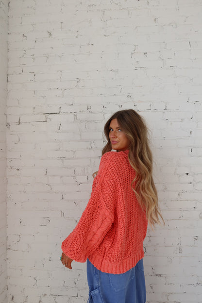 Electric Peach Cable Knit Sweater