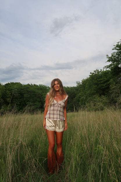 Prairie Glow Satin Lace Short