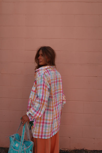 Summer Plaid Embroidered Bttn Down
