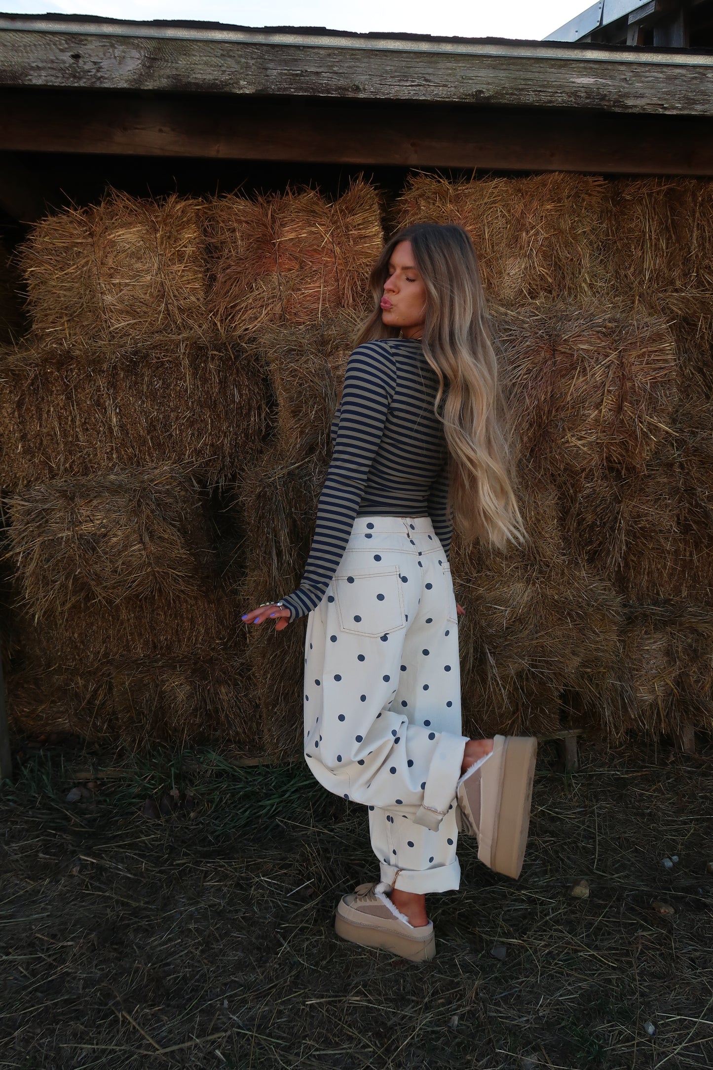 Navy Dot Barrel Jeans