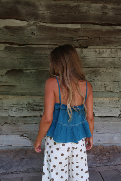 Aqua Teal Prairie Lace Tank
